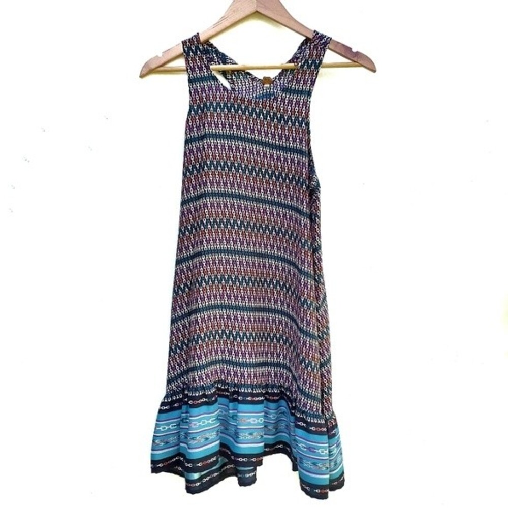Farm Rio Chain Link Print Medium Colorful Tropical Resort Vacation Dress